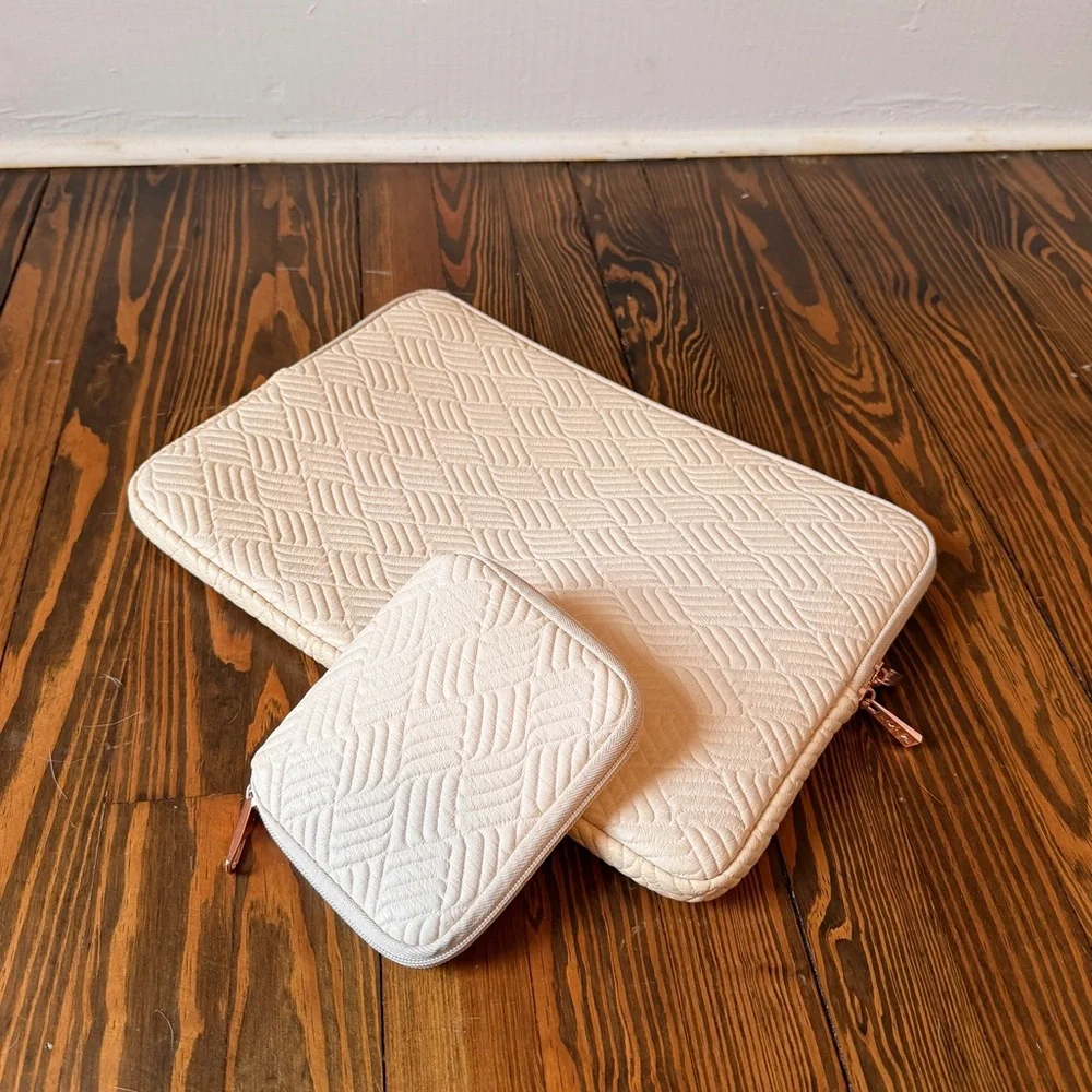 Quilted Laptop & Charger Sleeve Set - Cream